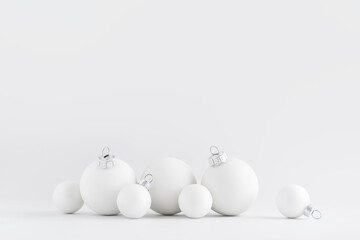 White Christmas balls on white background.