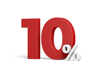 Ten percent isolated on white background. Discount. 10% off. 3d illustration.