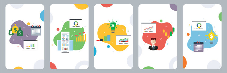 Finance, chart, business, investment and money icons.