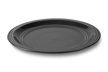 Black ceramic plate isolated on white background