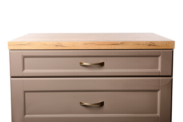 Wooden kitchen counter on white background