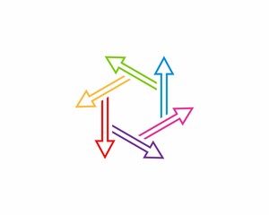 Rotating colorful arrows to form a hexagon shape