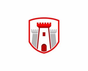 Fortress inside the shield illustration logo