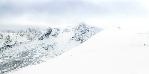 Valley of five Polish ponds. Poland High Tatras. Winter mountains.