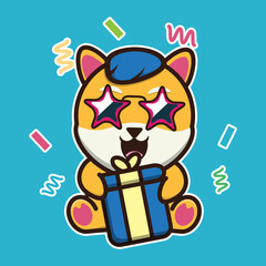vector illustration of shiba dog 
birthday celebration, suitable for children's books, birthday cards, valentine's day.	