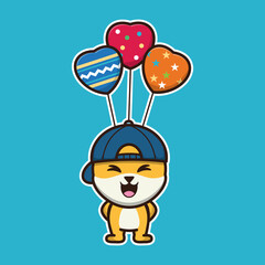 vector illustration of shiba dog 
carry balloons, suitable for children's books, birthday cards, valentine's day.	