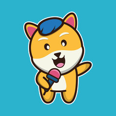 vector illustration of shiba dog singing, suitable for children's books, birthday cards, valentine's day.	