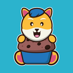 vector illustration of shiba dog 
hug cake, suitable for children's books, birthday cards, valentine's day.	