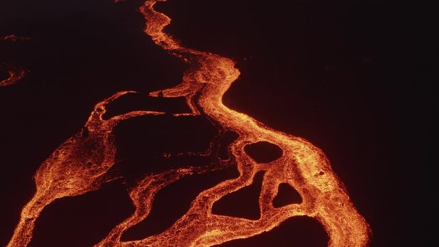 Aerial view of Volcan Cumbre Vieja, a volcano during eruption near El Paraiso town, Las Manchas, La Palma Island, Canary Islands, Spain.