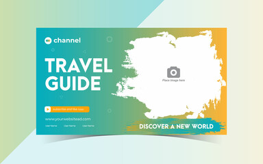 Travel youtube template web banner design. Agency online business video cover premium template