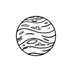 a planet illustration in uncolored outline. simple hand drawn drawing of a single space object. a doodle vector isolated on white for outer space theme design.