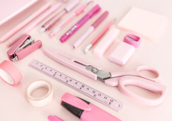 Stationery set flatlay on the desk