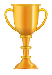 First place winner - a gold cup, an achievement, the highest award. A gift for the champion, a trophy in the form of a cup made of gold. Vector graphics in the form of three-dimensional cup.