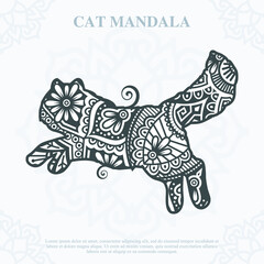 Cat Mandala. Vintage decorative elements. Oriental pattern, vector illustration.