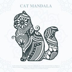 Cat Mandala. Vintage decorative elements. Oriental pattern, vector illustration.