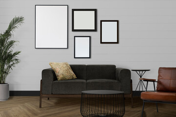 Blank gallery wall in a modern living room