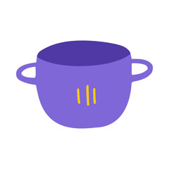 Cute saucepan icon. Cozy kitchen pot. Vector flat hand drawn illustration in cartoon style