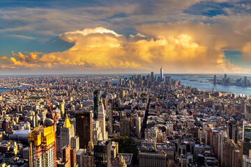 Aerial view of Manhattan at sunset