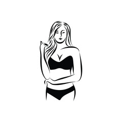 young beauty girl wearing bikini or swim wear logo design vector