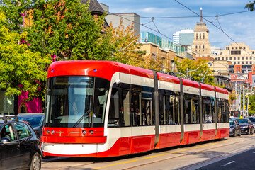Fototapeta na wymiar Modern tram in Toronto
