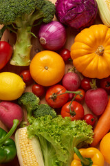 vegetable concept a paper bag of various vegetable being lay on the wooden table