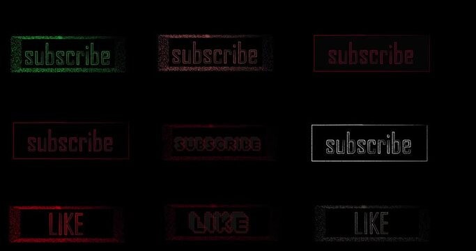 9 different texts for subscription and like .text in frame and old broken display effect