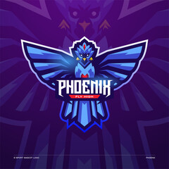 Blue phoenix gaming mascot logo design