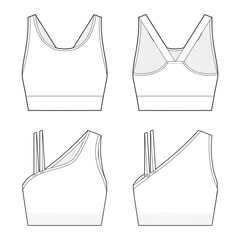  Slender shoulder straps bra vector sketch, Apparel template, Sports bra