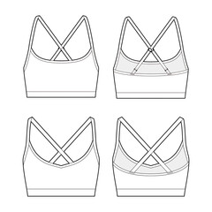 Sports bra fashion vector sketch, Apparel template, Adjustable shoulder straps - obrazy, fototapety, plakaty