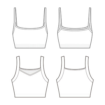  Slender shoulder straps bra vector sketch, Apparel template, Sports bra