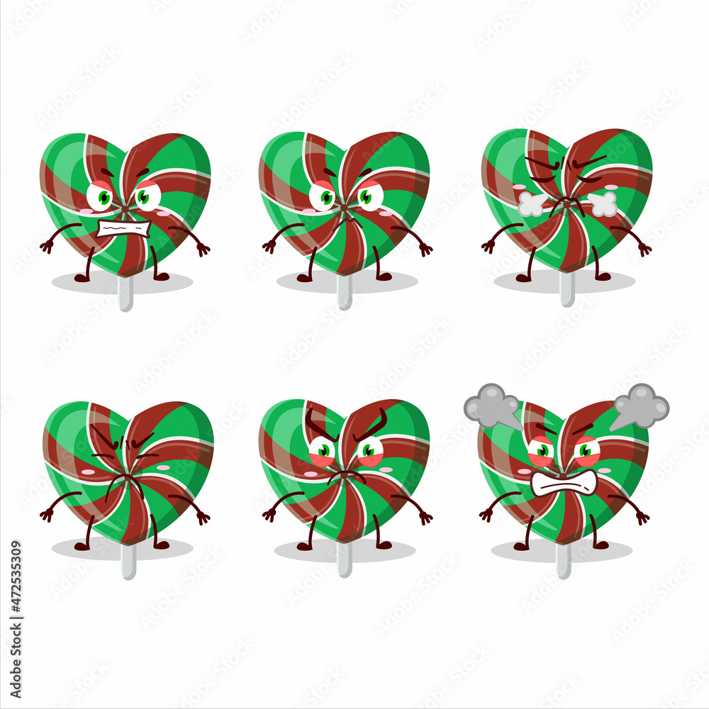 Sticker green love twirl candy cartoon character with various angry expressions