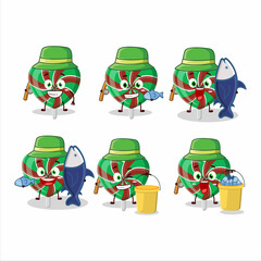 A fisherman green love twirl candy cartoon picture catch a big fish
