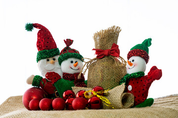 Merry Christmas concept. Santa Claus with the Christmas snowmen. 