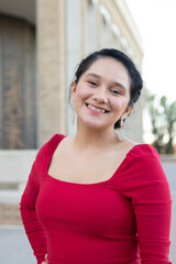Hispanic Female in Red Dress Portrait at College