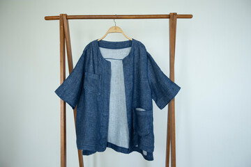 Woman blouse with Dry indigo blue on white background.