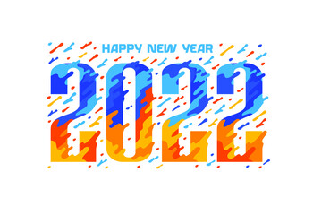 2022 Happy New Year greeting card with abstract colorful numbers and funny