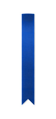 Long, shiny blue ribbon bookmark for use as a page reminder or divider. Photographed isolated on a...