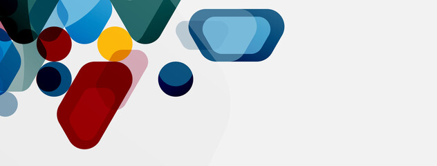 Color bubbles and rounded geometric shapes on white. Vector geometric minimal abstract background for wallpaper, banner, background, landing page