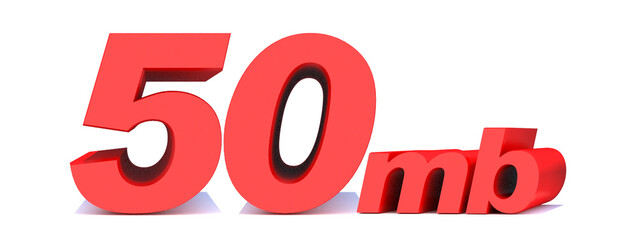 50 mb .50 Mbps word on white background. 3D illustration