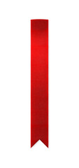 Long, shiny red ribbon bookmark for use as a page reminder or divider. Photographed isolated on a...