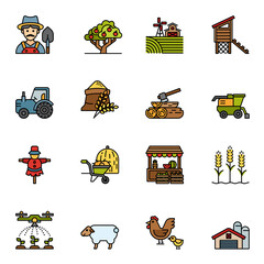 Farm icon. Agriculture and Farming colored outline icons set 2 with white background.