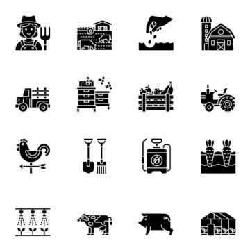 Farm icon. Agriculture and Farming black solid icons set 1 with white background.