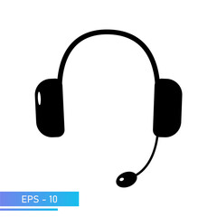 Headphones for the operator of the control room or computer. Icon with solid fill and white highlights. Vector illustration.