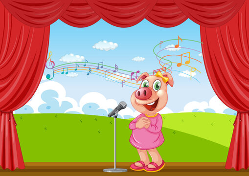 Little pig performing singing on stage