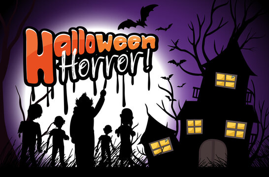 Halloween background with haunted house silhouette