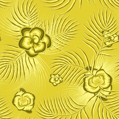 elegance Summer trend seamless background with bright tropical palm leaves and flower plant on pastel green background. Vector design. Jungle print. Floral background. Exotic tropic. nature wallpaper 