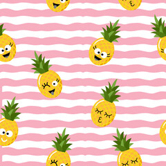 Pineapple fruit seamless pattern background,Vector illustration for textile print, wallpaper, fashion design