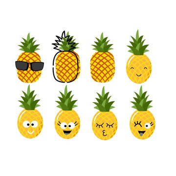 Set of cute pineapple cartoon 