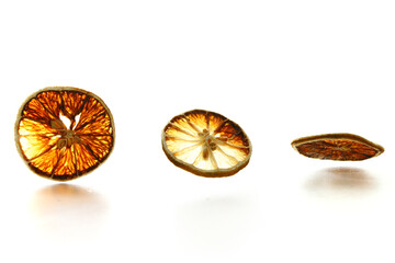 Air dried fruit on white background