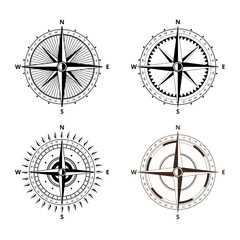 Vector compass rose with North, South, East and West indicated